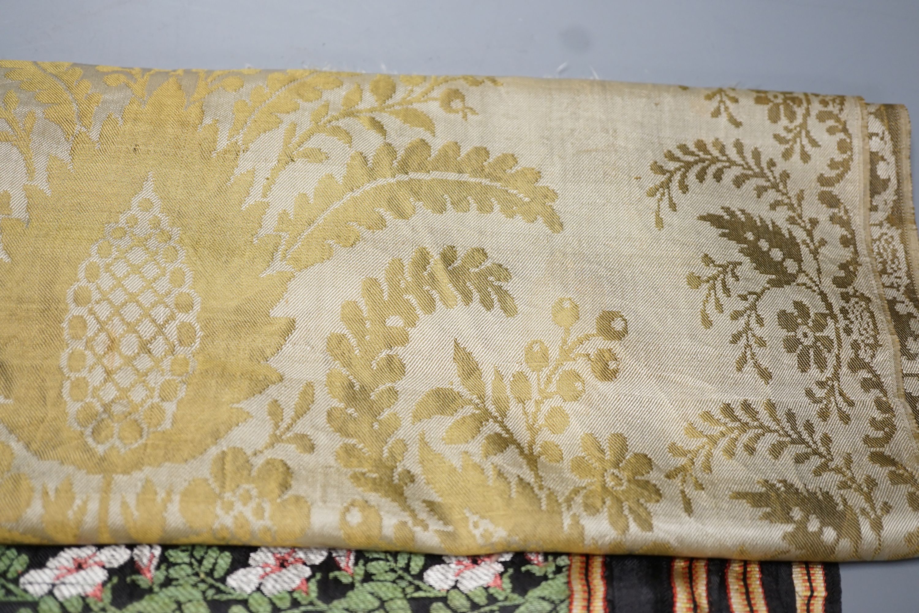 A 19th century Lyon silk stole and similar silk damask stole